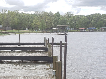 Fishing piers and boat docks on Lake Fork in East Texas